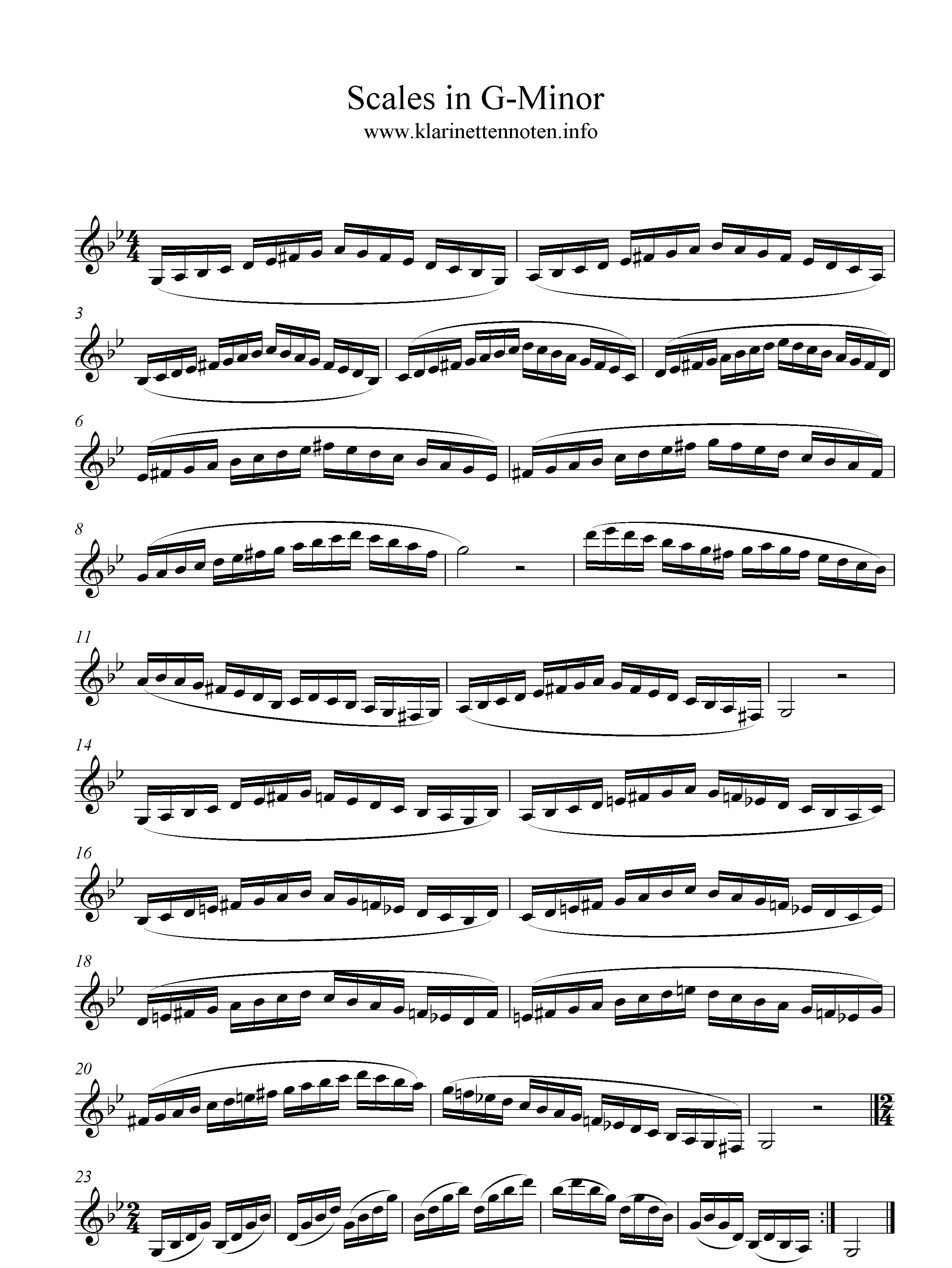 Scales for Clarinet G-minor